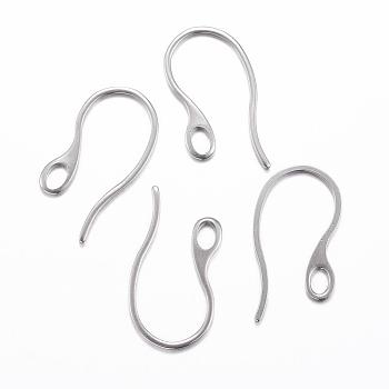 304 Stainless Steel Earring Hooks, Ear Wire, with Horizontal Loop, Stainless Steel Color, 22x11.5x1mm, 18 Gauge, Hole: 2.5x3.5mm