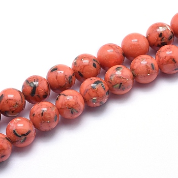 Sea Shell and Synthetic Turquoise Assembled Beads Strands, Round, Coral, 10mm, Hole: 1.2mm, about 40pcs/strand, 15.5 inch(39.5cm)