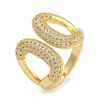 Brass Micro Pave Cubic Zirconia Cuff Rings, Wide Band Rings, Real 18K Gold Plated, 19mm, Inner Diameter: 18mm