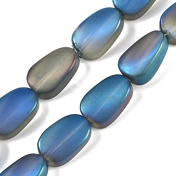 Electroplate Glass Beads Strands, Frosted, Oval, Royal Blue, 14x9x4.5mm, Hole: 1mm, about 50pcs/strand, 27.17 inch(69cm)