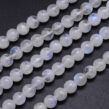 Natural Rainbow Moonstone Round Bead Strands, Grade AA, 6mm, Hole: 1mm, about 60~65pcs/strand, 15.5 inch