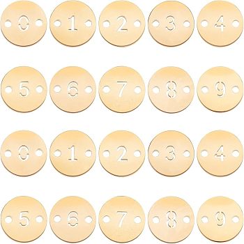 Unicraftale Numbers 304 Stainless Steel Links, for Craft Jewelry Making, Flat Round, Golden, 10x1mm, Hole: 1.4mm, 10 patterns, 2pcs/pattrns, 20pcs/Box