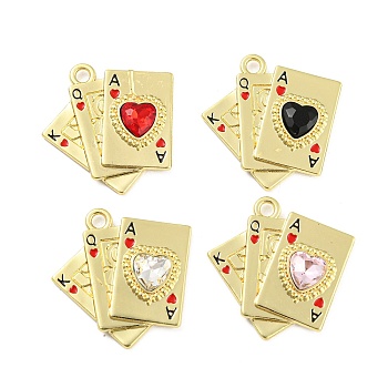 Alloy with Enamel Pendants, Playing Card Charms, with Mixed Color Glass, Golden, 24x25x4mm, Hole: 2mm