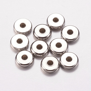 304 Stainless Steel Beads, Flat Round, Stainless Steel Color, 7x2mm, Hole: 2mm