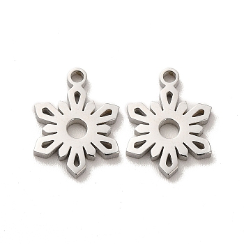 304 Stainless Steel Charms, Christmas Snowflake, Stainless Steel Color, 13.5x10x1.4mm, Hole: 1.4mm