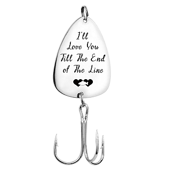 Alloy Carp Fishing Jig Hooks, with Stainless Steel Guitar Pieces, Fishing Tackle, Cardboard Jewelry Boxes, Word I Will Love You Till the End of Line , Platinum, 87x33mm, 1pc/box