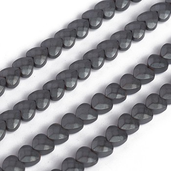 Non-magnetic Synthetic Hematite Beads Strands, Faceted, Heart, 4x4x2.5mm, Hole: 0.8mm, about 107pcs/strand, 15.9 inch(40.4cm)