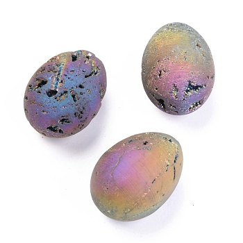 Electroplate Natural Druzy Agate Beads, Gemstone Home Display Decorations, No Hole/Undrilled, Oval, Multi-color Plated, 40.5~41.5x30mm