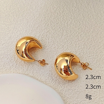 Crescent Moon Alloy Stud Earrings, Half Hoop Earrings, Golden, 23x23mm