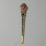 Vintage Alloy Hair Sticks, with Resin, Hair Accessories for Women Girls, Antique Golden, Cerise, 147x24x7mm(OHAR-WH0023-14AG-08)