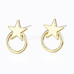 Alloy Stud Earring Findings, with Steel Pin, Star with Plastic Protective Cover, Light Gold, 13.5x9.5mm, Hole: 5.5x6.5mm, Pin: 0.7mm(PALLOY-T064-72LG-RS)