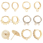12Pcs 2 Style Brass Huggie Hoop Earring with 2Pcs Ring Stud Earring Findings, with Loop, Real 18K Gold Plated, 14~18.5x11.5~16x2~2.5mm, Hole: 1.4~2mm, Pin: 0.6~1mm, 2Pcs/style(KK-PH0002-84)