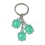 Tortoise Theme Gradient Color & Luminous Resin  Pendant Decoration, with Iron Split Key Rings, for Keychain, Purse, Backpack Ornament, Medium Spring Green, 80mm, pendant: 26mm(KEYC-YW00154-02)