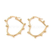 Vacuum Plating 304 Stainless Steel Beaded Heart Hoop Earrings for Women, Golden, 36x31x3mm, Pin: 0.7mm(EJEW-F280-10A-G)