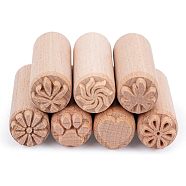 Fingerinspire DIY Scrapbook, Wooden Stamps, Column, Paw Prints & Maple Leaf & Flower & Heart Pattern, BurlyWood, 7pcs/set(AJEW-FG0001-02)