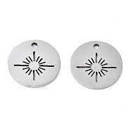 201 Stainless Steel Pendants, Laser Cut, Flat Round with Sun, Stainless Steel Color, 15.5x14.5x1mm, Hole: 1.6mm(STAS-Q240-045P)