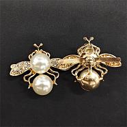 Iron Shoe Buckle Clips, with Imitation Pearl, for Shoes Decoration, Bee, Light Gold, 31x36x13.5mm(IFIN-WH0084-25)