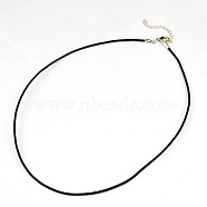 Leather Cord Necklace Making, with Zinc Alloy Lobster Claw Clasps and Brass Findings, Nickel Free, Platinum Metal Color, Black, 47~48cm(18.5~19 inch)(NJEW-A280-2.0mm-01)