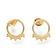 304 Stainless Steel Stud Earrings, with Ear Nuts, Ring, Golden, 12x10x0.8mm, Pin: 0.7mm(X-EJEW-H100-03G)