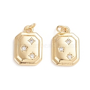 Brass Micro Pave Cubic Zirconia Pendants, with Jump Ring, Long-Lasting Plated, Octagon with Star, Clear, Golden, 15x10.2x2.5mm, Hole: 2.5mm(ZIRC-G165-08G)