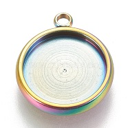 Ion Plating(IP) 304 Stainless Steel Pendant Cabochon Settings, Lace Edge Bezel Cups, Flat Round, Rainbow Color, Tray: 12mm, 17x14.5x3mm, Hole: 1.8mm(STAS-K202-03E-M)