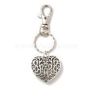 Valentines Day Gifts Tibetan Style Heart Keychain, with Iron Key Clasp Findings and Alloy Swivel Clasps, Antique Silver, 95mm(KEYC-JKC0009-25)