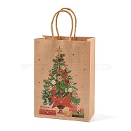 Christmas Theme Printed Kraft Paper Bags with Handles, Rectangle Gift Bags, Shopping Bags, Christmas Tree, 20.7x15x0.8cm(ABAG-M008-08A)