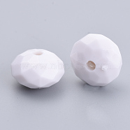 Opaque Acrylic Beads, Faceted. Rondelle, White, 6x4.5mm, Hole: 1.2mm, about 570pcs/50g(X-SACR-S300-06B-01)