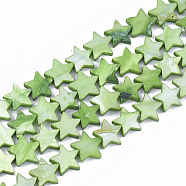 Freshwater Shell Beads Strands, Dyed, Star, Lime Green, 12x12.5x3mm, Hole: 1mm, about 35pcs/strand, 15.55 inch(39.5cm)(SHEL-S276-31C)