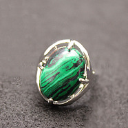 Oval Synthetic Malachite Adjustable Ring, Platinum Alloy Jewelry for Women, Inner Diameter: 18mm(FIND-PW0021-05L)