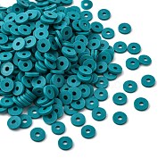 Handmade Polymer Clay Beads, for DIY Jewelry Crafts Supplies, Disc/Flat Round, Heishi Beads, Dark Cyan, 6x1mm, Hole: 1.5mm, about 10000pcs/bag(CLAY-R067-6.0mm-A07)