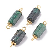 Natural Emerald Quartz Connector Charms, with Golden Tone Brass & Alloy Findings, Faceted, Column, 19~20x6~7mm, Hole: 1.6mm(PALLOY-JF01372)