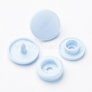 Resin Snap Fasteners, Raincoat Buttons, Flat Round, Light Blue, Cap: 12x6.5mm, Pin: 2mm, Stud: 10.5x3.5mm, Hole: 2mm, Socket: 10.5x3mm, Hole: 2mm(SNAP-A057-001Q)