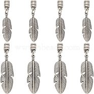 8Pcs 2 Size Alloy Cord Ends, End Caps, Feather, Antique Silver, 81mm, 65mm, Inner Diameter: 5mm, 4pcs/size(FIND-CA0003-70)