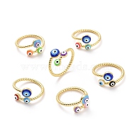 Enamel Evil Eye Open Cuff Ring, Light Gold Plated Brass Jewelry for Women, Cadmium Free & Lead Free, Mixed Color, US Size 8 1/2(18.5mm)(RJEW-A007-06LG)