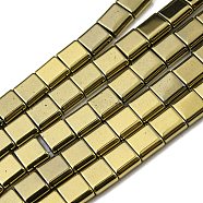 Electroplated Non-magnetic Synthetic Hematite Beads Strands, Square, 2-Hole, Dark Goldenrod, 6x6x3mm, Hole: 1.2mm, about 69pcs/strand, 15.55 inch(39.5cm)(G-C106-A02-10)