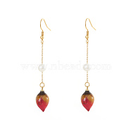 Stainless Steel & Pearl Flower Dangle Earrings for Women, Golden(BB7854)
