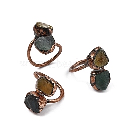 Raw Nuggets Natural Green Fluorite & Citrine Open Cuff Rings, Red Copper Tin Finger Ring, Cadmium Free & Lead Free, Inner Diameter: 21~22mm(RJEW-M157-04R)