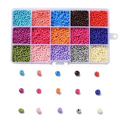 180G 15 Colors Baking Paint Glass Seed Beads, Round, Mixed Color, 8/0, 3~4x2~3mm, Hole: 0.8~1mm, 12g/color(SEED-JQ0003-01C-3mm)