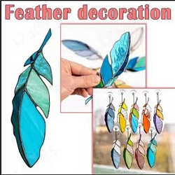Feather Stained Acrylic Window Planel, for Suncatchers Window Home Hanging Ornaments, Deep Sky Blue, 170x45mm(STGL-PW0001-25D)