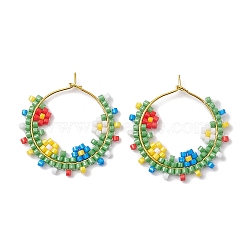 Brass Hoop Earring, with Seed Glass, Garland, Mixed Color, 33x2mm(EJEW-MZ00197)