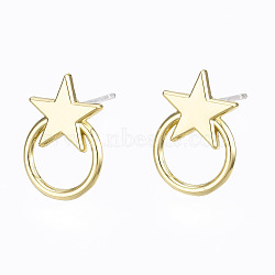 Alloy Stud Earring Findings, with Steel Pin, Star with Plastic Protective Cover, Light Gold, 13.5x9.5mm, Hole: 5.5x6.5mm, Pin: 0.7mm(PALLOY-T064-72LG-RS)