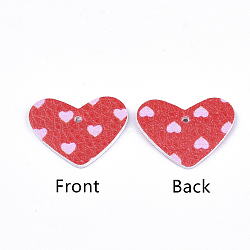 PU Leather Pendants, Heart, For Valentine's Day Jewelry Making, Red, 19.5x25.5x1.5mm, Hole: 1.5mm(FIND-S299-47C)