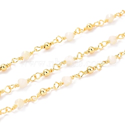 3.28 Feet Handmade Glass Beaded Chains, with Brass Findings, Soldered, Long-Lasting Plated, Round & Faceted Rondelle, Golden, Rondelle Link: 12x4mm, Round Link: 11.5x3mm(X-CHC-I038-03G)