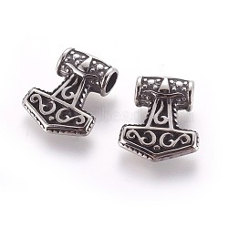 304 Stainless Steel Pendants, Thor's Hammer, Antique Silver, 20x17x6mm, Hole: 4mm(X-STAS-P237-01AS)
