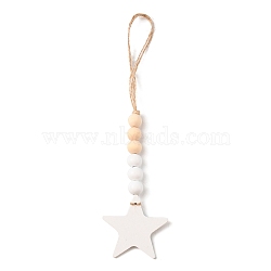 Christmas Wood Pendant Decorations, with Jute Cord, Star, 241mm(WOOD-A021-01B)