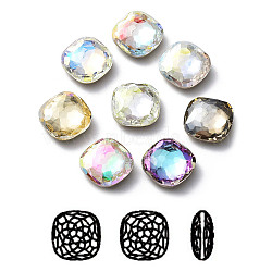 K9 Glass Rhinestone Cabochons, Flat Back & Back Plated, Faceted, Square, Mixed Color, 18x18mm(RGLA-P035-03C-M)