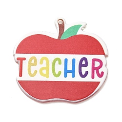 Teachers' Day Double-sided Printed Acrylic Pendants, Apple, 35x37x2mm, Hole: 1.6mm(OACR-R265-04C)