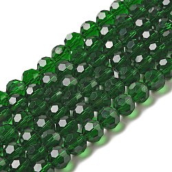 Transparent Glass Beads, Faceted(32 Facets), Round, Dark Green, 10mm, Hole: 1.8mm, about 66~68pcs/strand, 24.02~24.13 inch(61~61.3cm)(X-EGLA-A035-T10mm-D10)