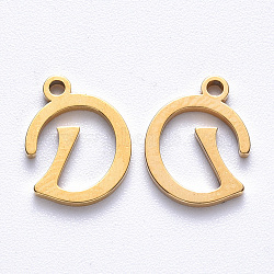 PVD Vacuum Plating 201 Stainless Steel Charms, Laser Cut, Real 18K Gold Plated, Letter.D, 10x8.5x1mm, Hole: 1mm(STAS-R105-D-G)